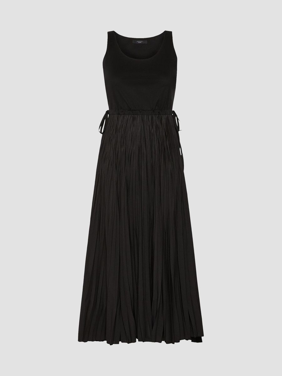 Weekend Max Mara Women's Jersey Dress with a Plissé Pleated Skirt - Black - Size XL