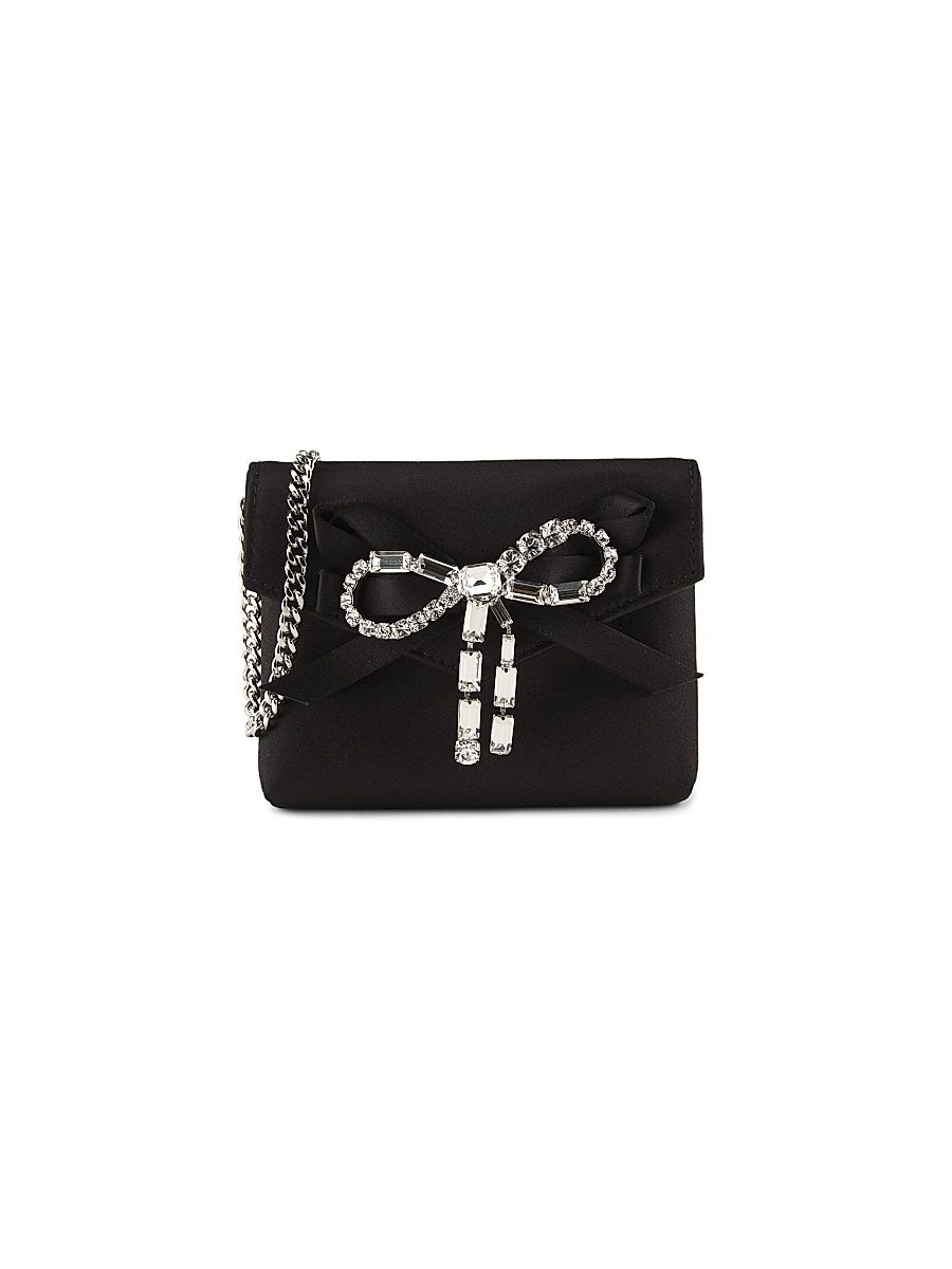 Women's Crystal-Bow Satin Card Case - Black Silver