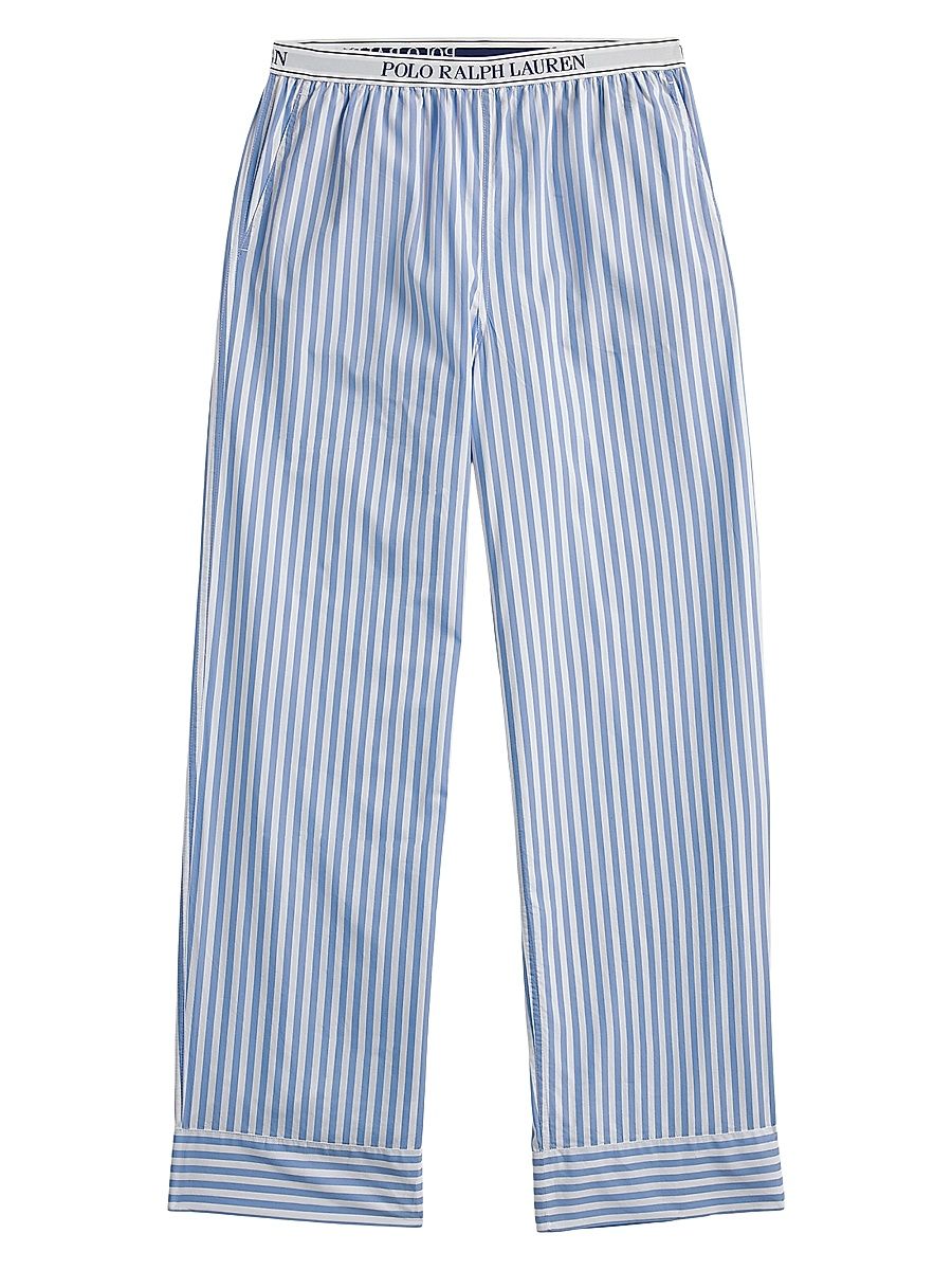 Women's Shirting Stripes Striped Cotton Pants - White Cloud Hydrangea - Size XS