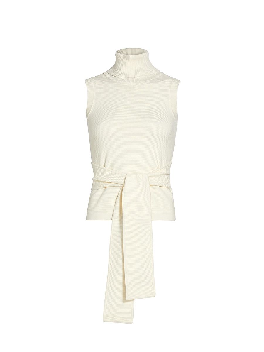 Women's Celeste Rib-Knit Sleeveless Turtleneck Sweater - Ivory - Size XL