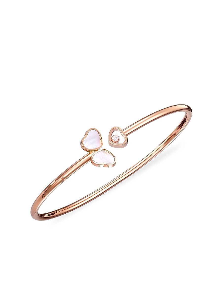 Women's Happy 18K Rose Gold, Diamond & Mother-Of-Pearl Bangle Bracelet - Rose Gold - Size Medium