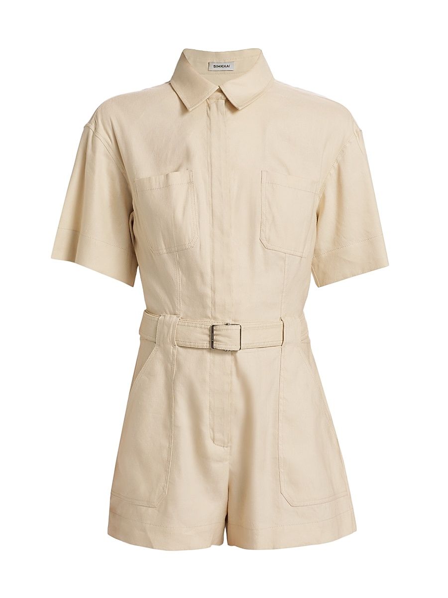 Women's Aspen Linen-Blend Romper - Sand - Size 00