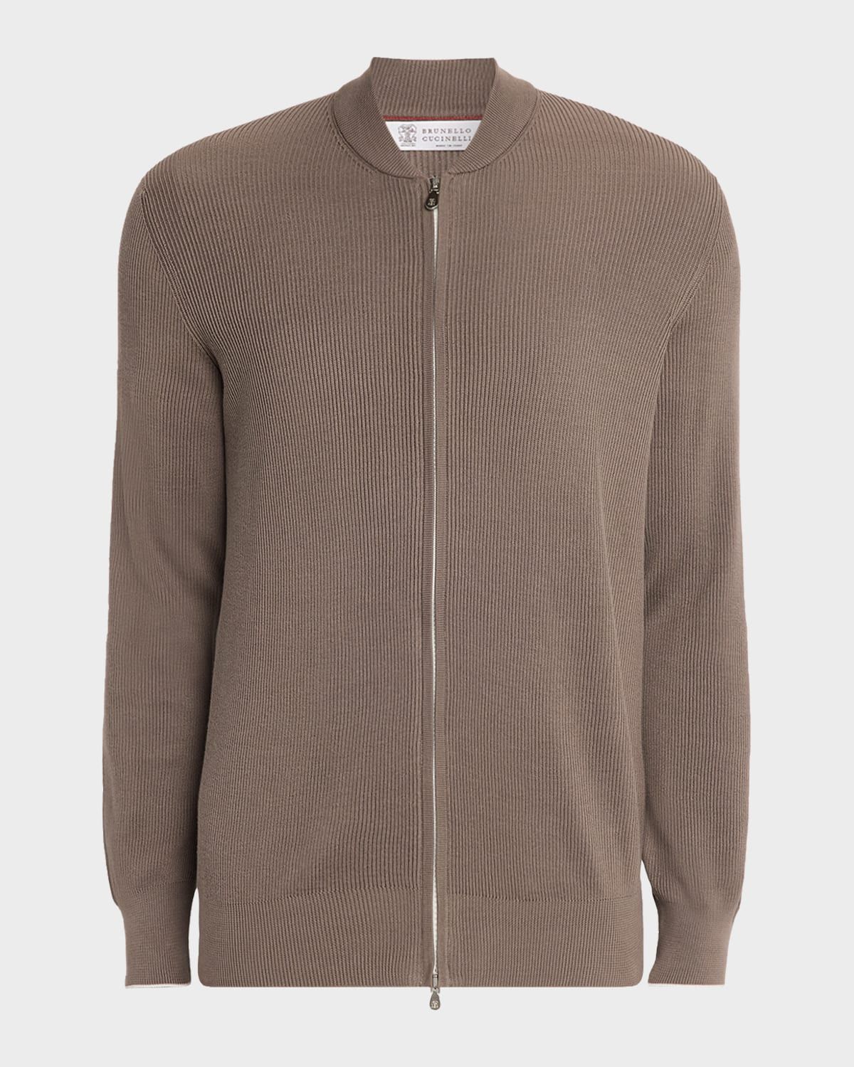 Men & apos;s Cotton Rib Baseball Collar Zip Cardigan