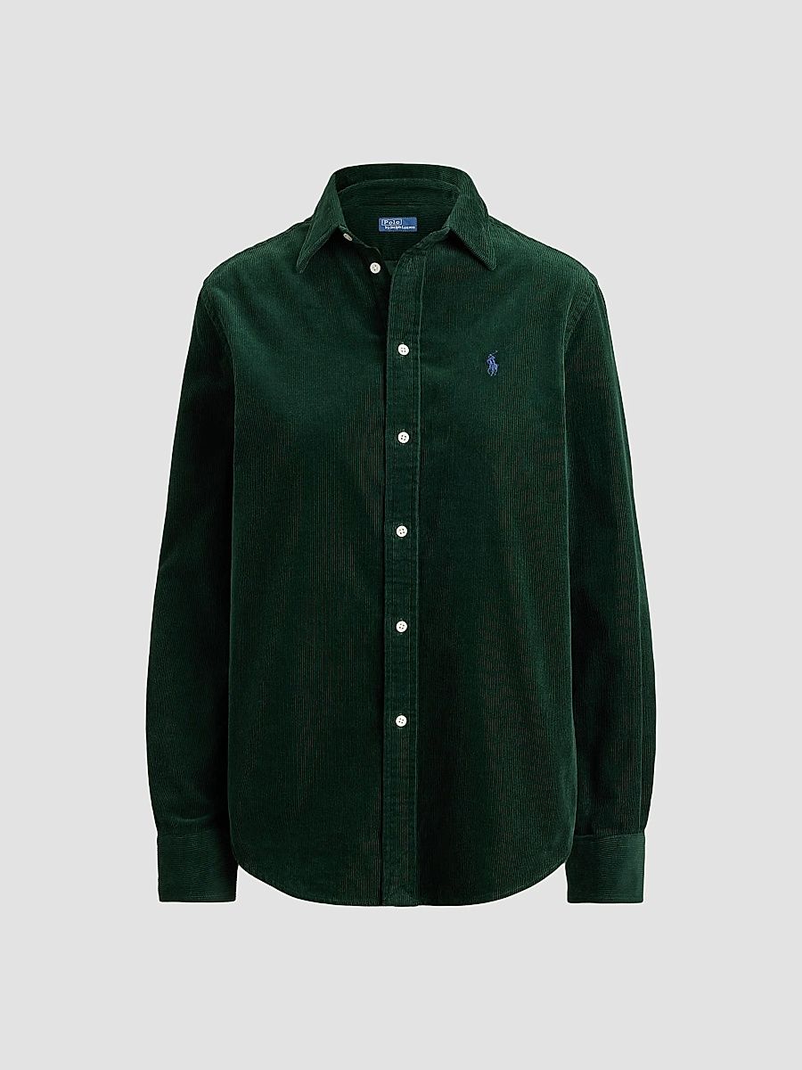 Polo Ralph Lauren Women's 14 Wale Corduroy Button-Front Shirt - Dark Green - Size XS