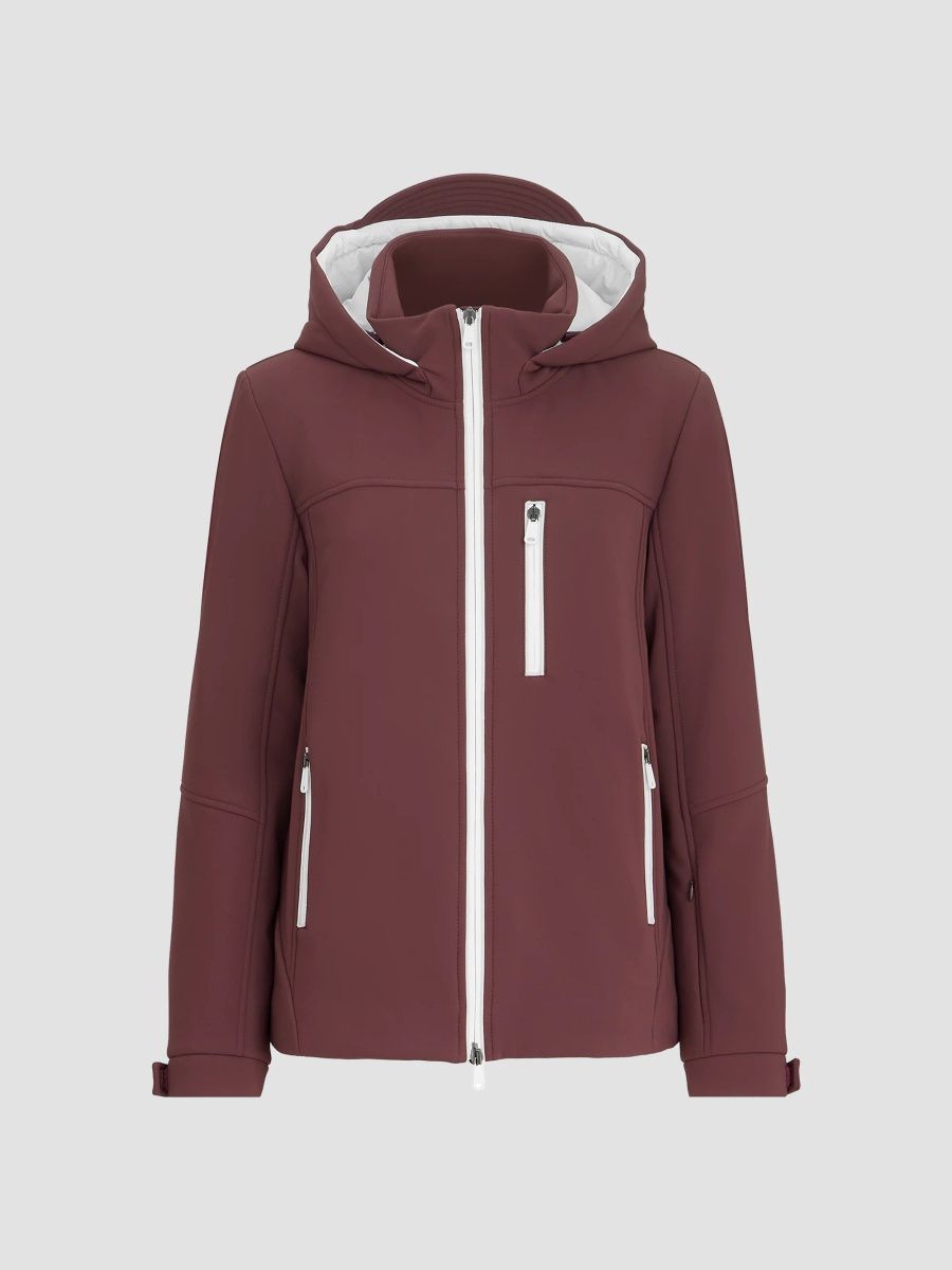 Brunello Cucinelli Women's Bonded Techno Fabric Hooded Mountain Jacket - Cherry - Size 12