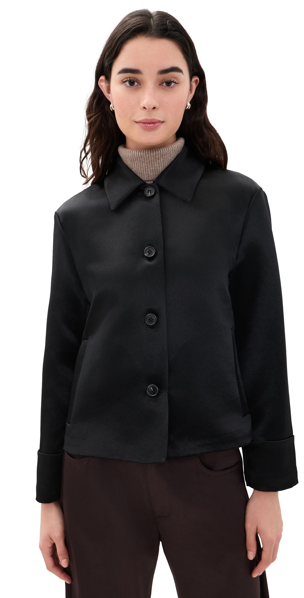 Theory Boxy Cuff Satin Jacket Black L