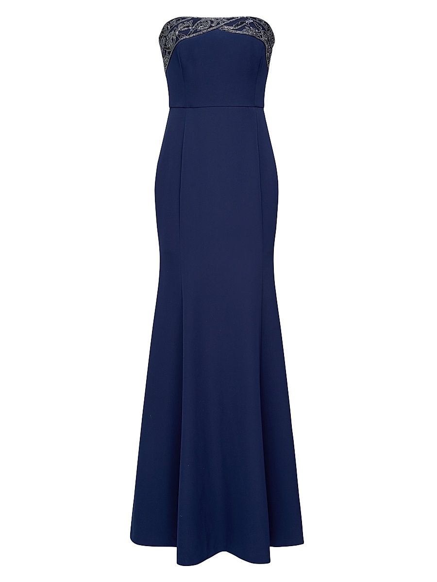 Women's Londyn Beaded Crepe Strapless Gown - Navy - Size 10