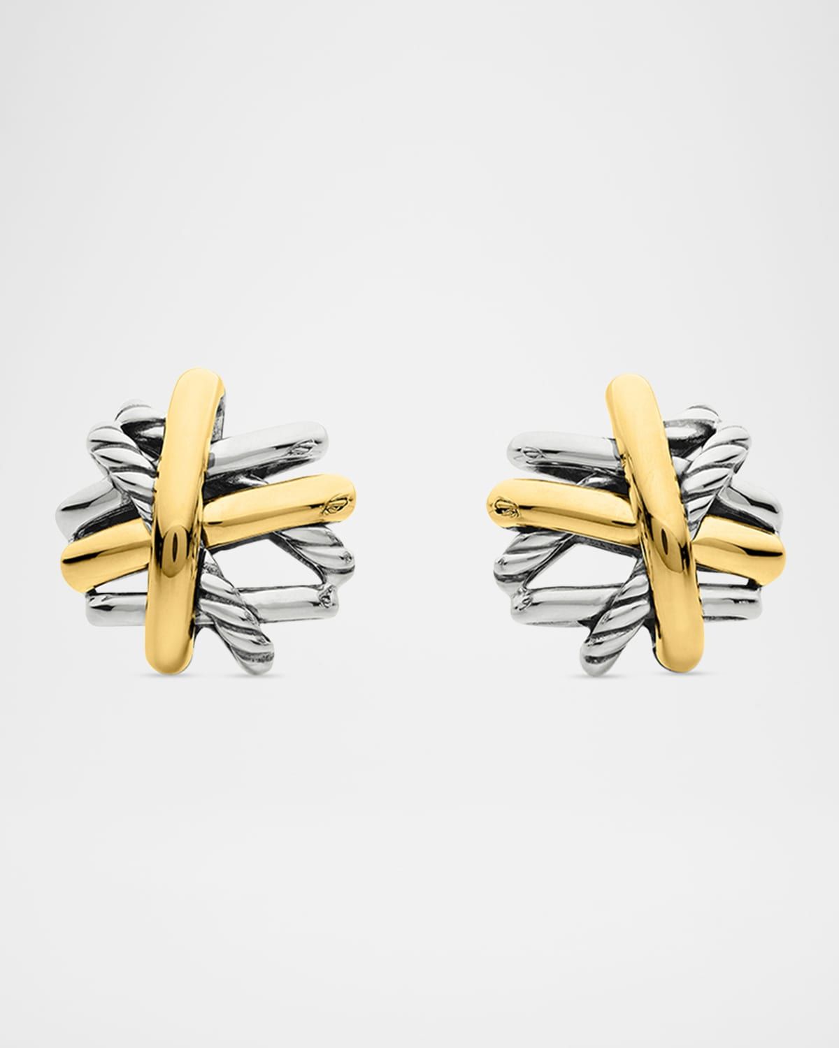 Crossover Stud Earrings in Silver with 18K Gold, 11mm