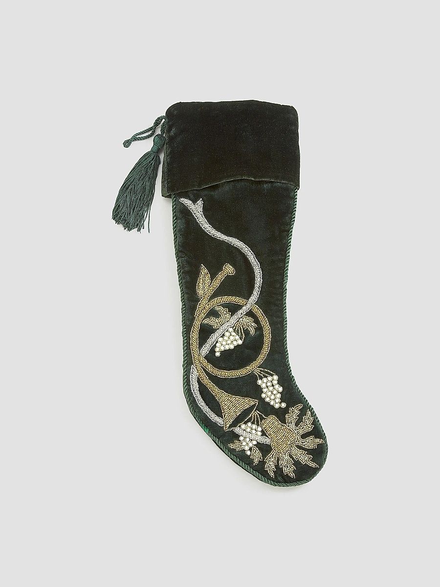 Cornucopia Embroidered Velvet Stocking