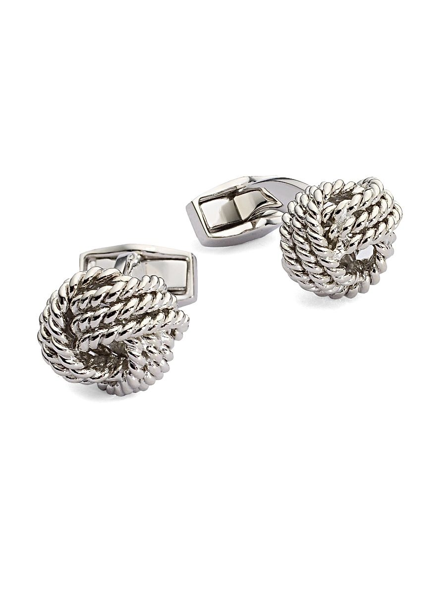 Men's Round Knot Cuff Links - Rhodium