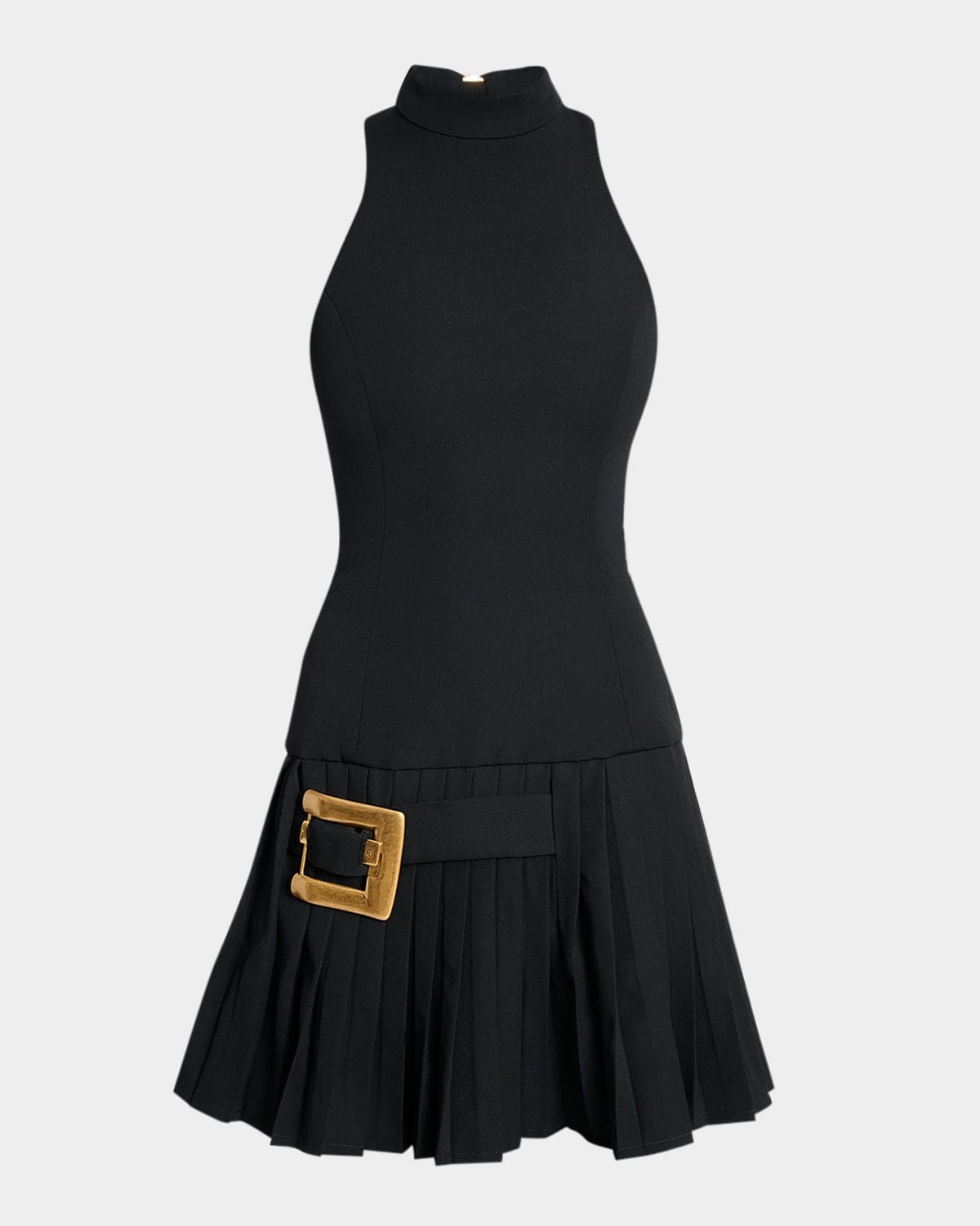 Belted Pleated Halter Mini Dress