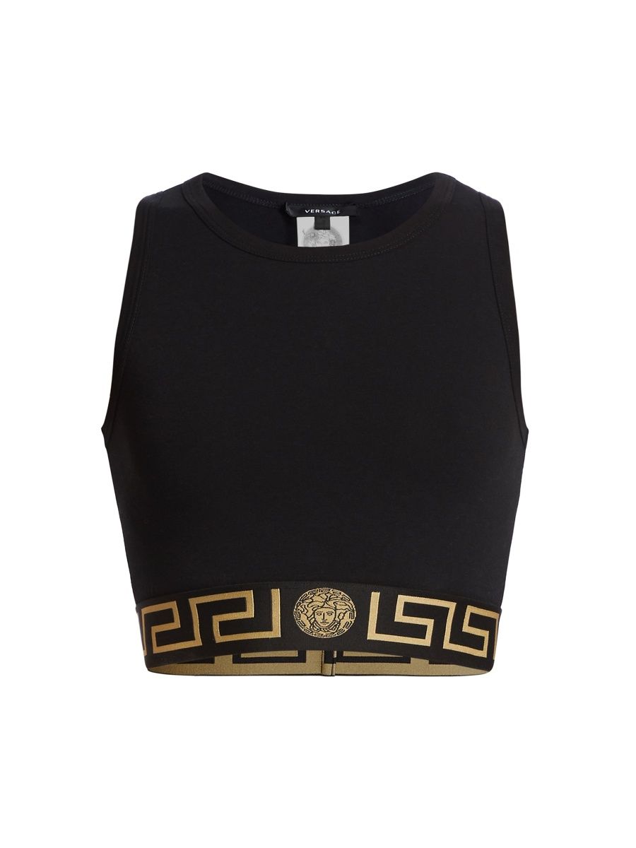 Versace Women's Icon Logo Cropped Tank Top - Black - Size Small
