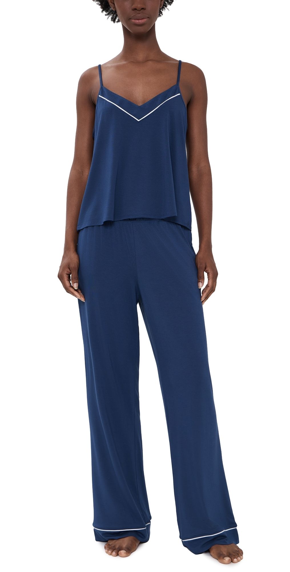 Eberjey Gisele Cami & Pants Pajama Set Ivory/Navy XS