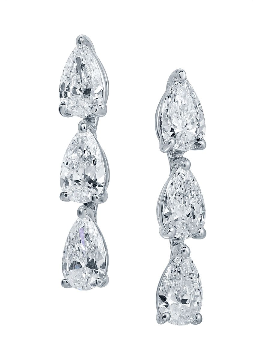 Women's Studs 18K Gold-Plate & 1.12 TCW Diamond Drop Earrings - White Gold