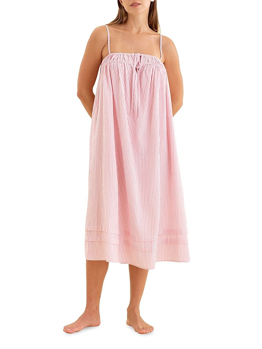 Women's Sabine Seersucker Stripe Nightie - Wild Rose - Size Large
