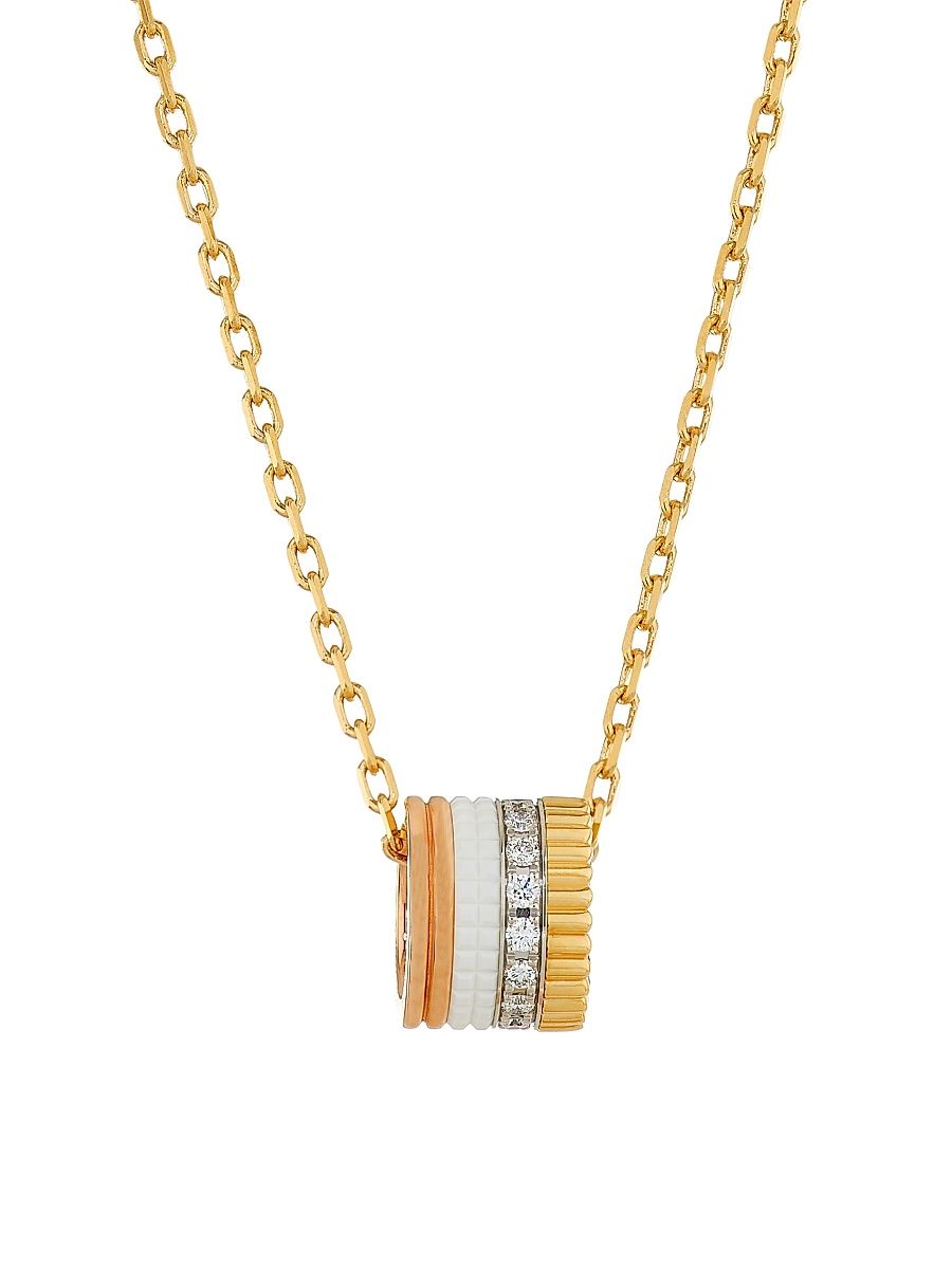Women's Quatre White Edition Tri-Tone 18K Gold, 0.23 TCW Diamond & HyCeram Pendant Necklace - Yellow Gold