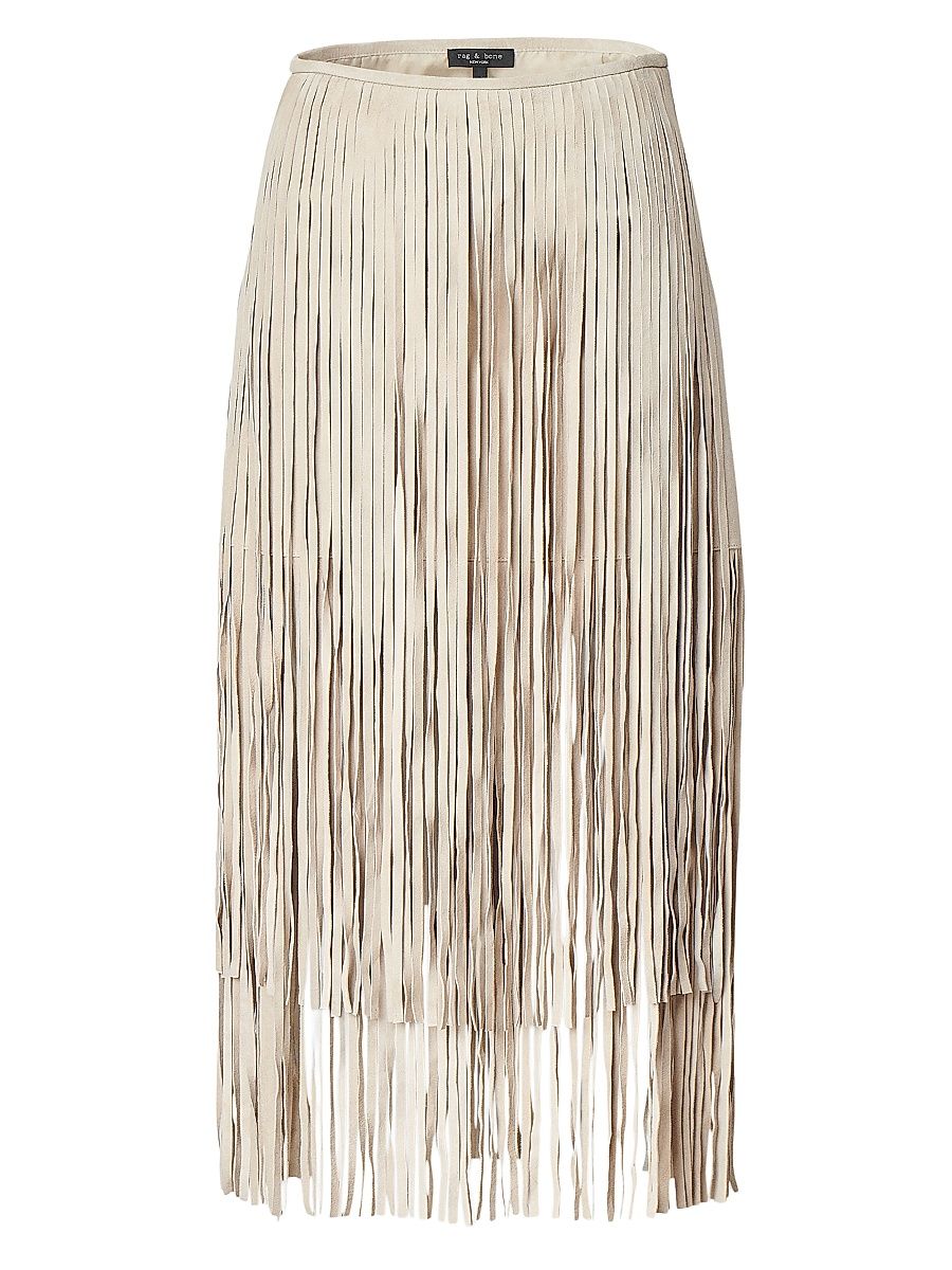 Women's Jasmine Suede Fringe Midi-Skirt - Stone - Size 10