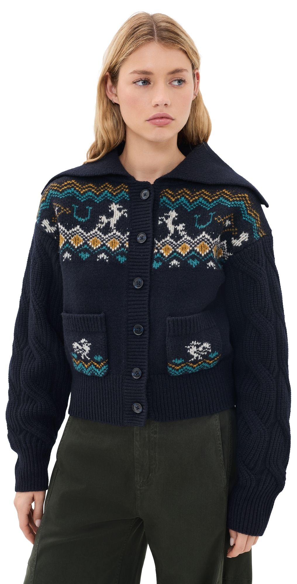 ALÉMAIS Patsy Fair Isle Knit Cardigan Ink M