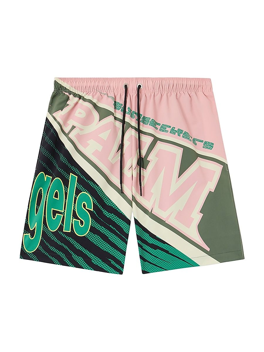 Men's Racing Drawstring Swim Shorts - Pink Green - Size XXL
