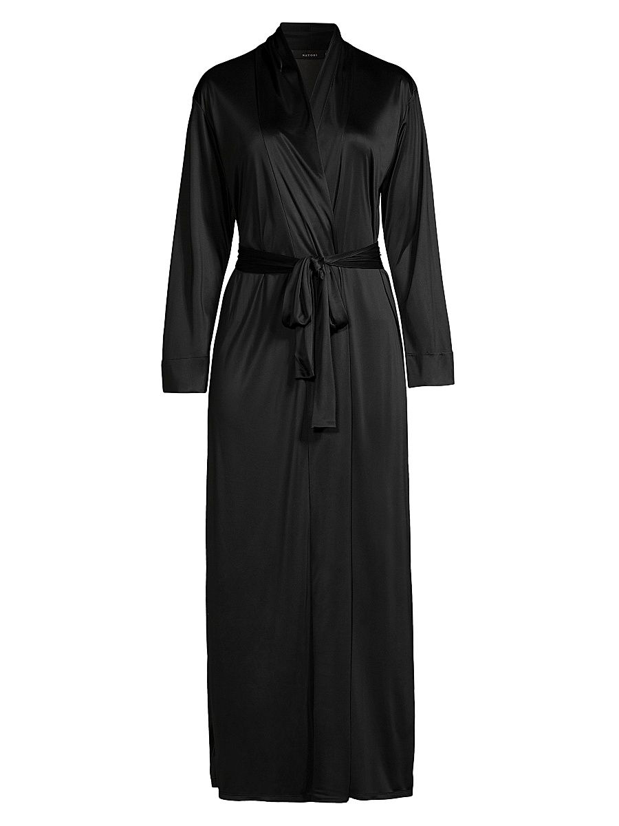 Women's Enchant Long Satin Robe - Black - Size XL
