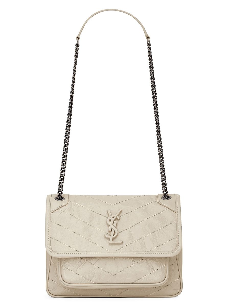 Women's Niki Baby Shoulder Bag in Vintage Leather - Cream Soft