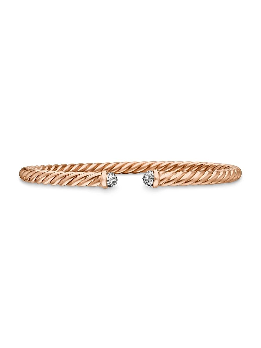 Women's Cablespira Bracelet in 18K Rose Gold with Pavé Diamonds - Rose Gold - Size Large