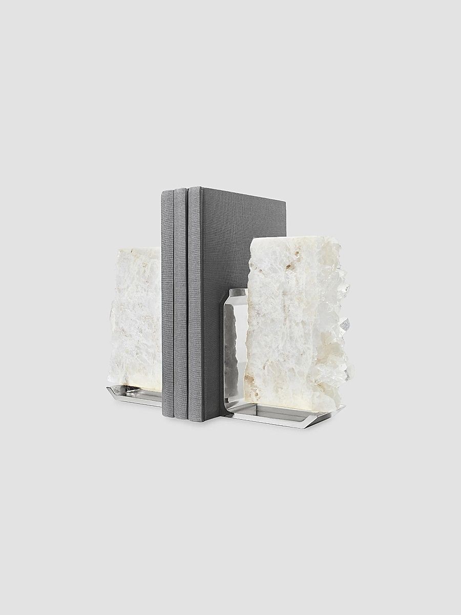 ANNA New York Fim Druzy Agate & Goldtone Bookend Set - Crystal Quartz