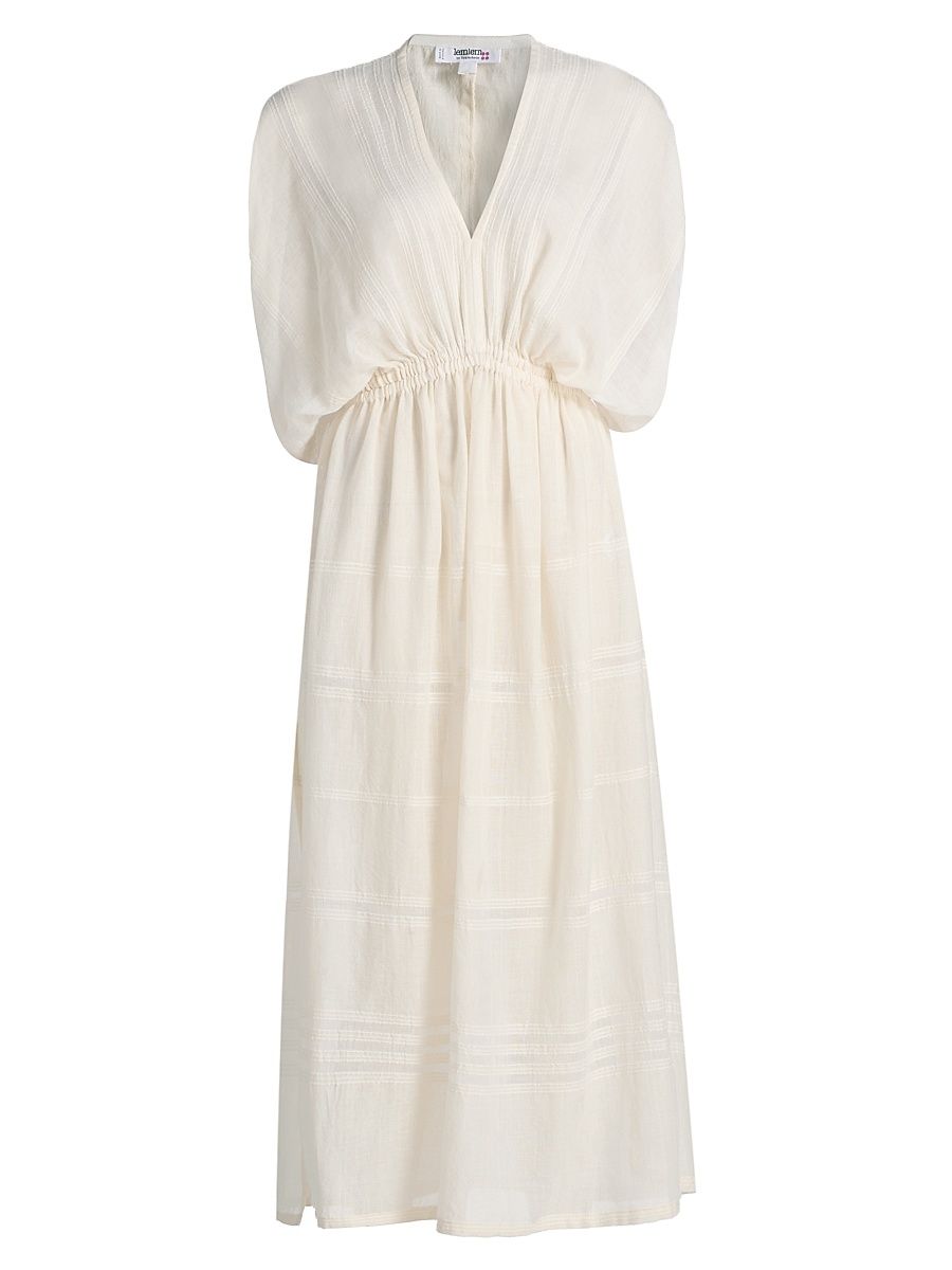 Women's Leila Striped Cotton Midi-Dress - Lacee Cream - Size Large