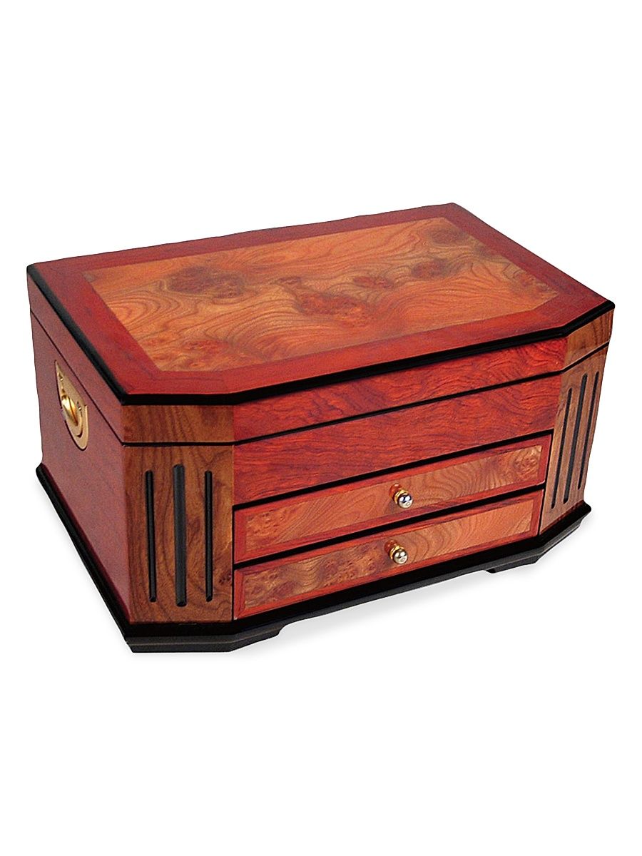 Inlaid Wood Jewelry Chest - Brown