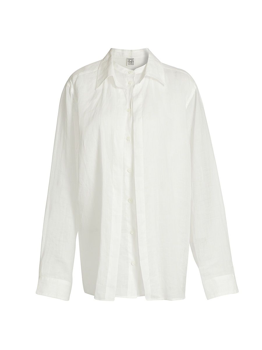 Women's Ramie Double-Collar Button-Front Shirt - White - Size 12