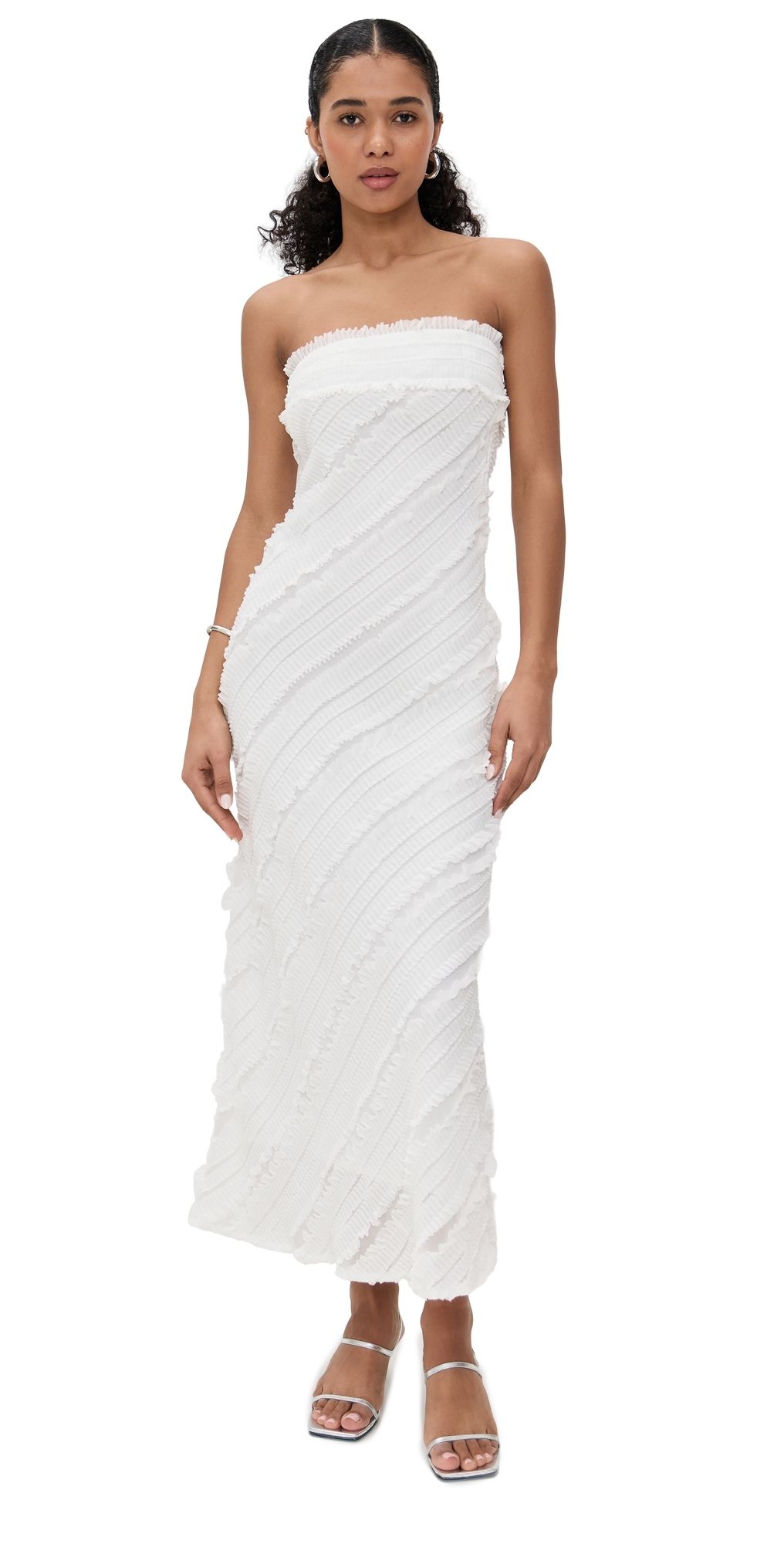 endless rose Strapless Ruffled Maxi Dress White XS