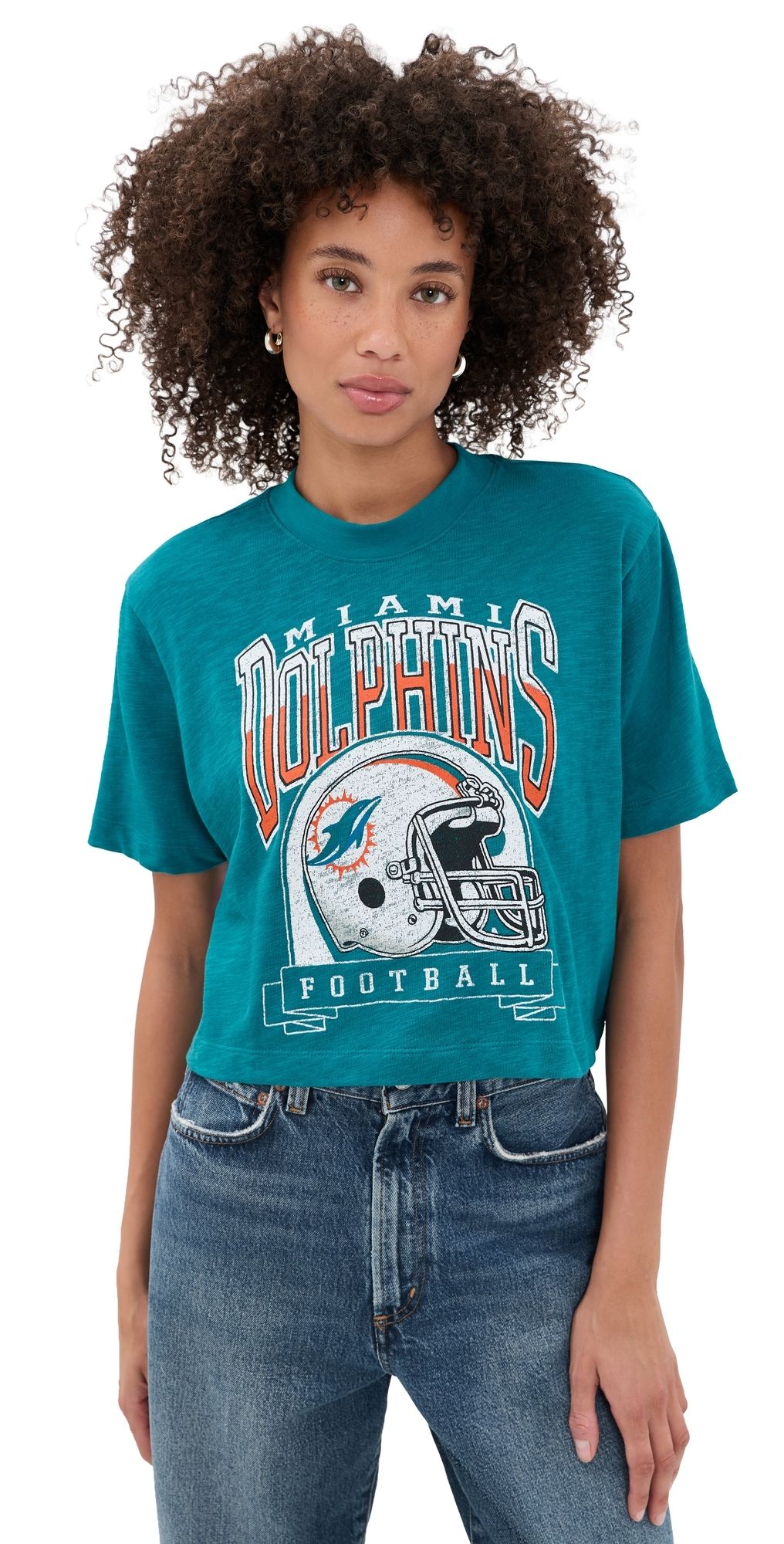 Junk Food Dolphins Helmut Mock Crop Tee Teal S