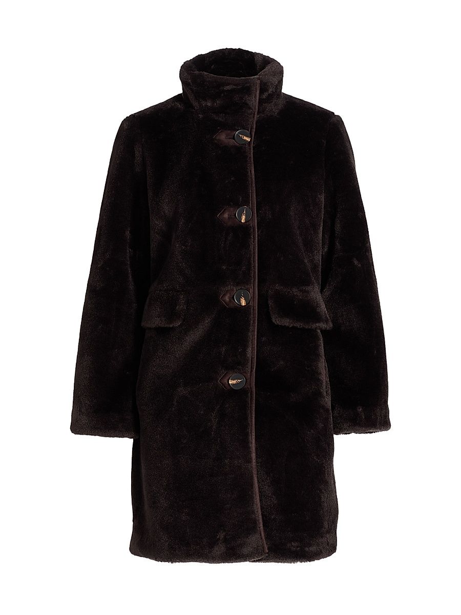 Women's Faux-Fur Long Coat - Chocolate - Size XL