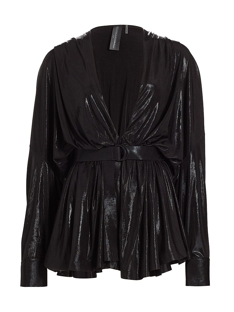 Women's Draped Plunge Coated Minidress - Black - Size XS
