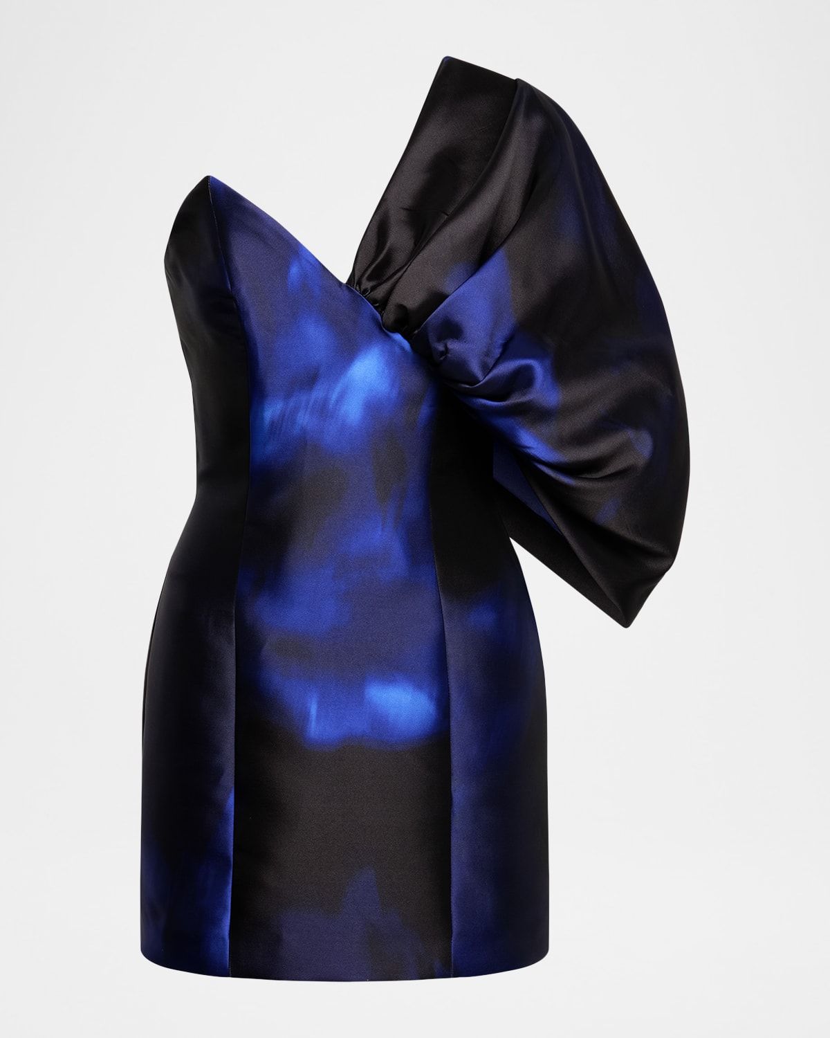 Exaggerated-Sleeve Printed Satin Mini Dress