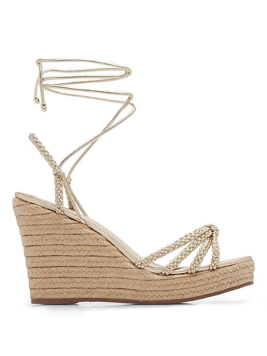 Women's Adele 95MM Leather Ankle-Wrap Wedge Sandals - Platinum - Size 11