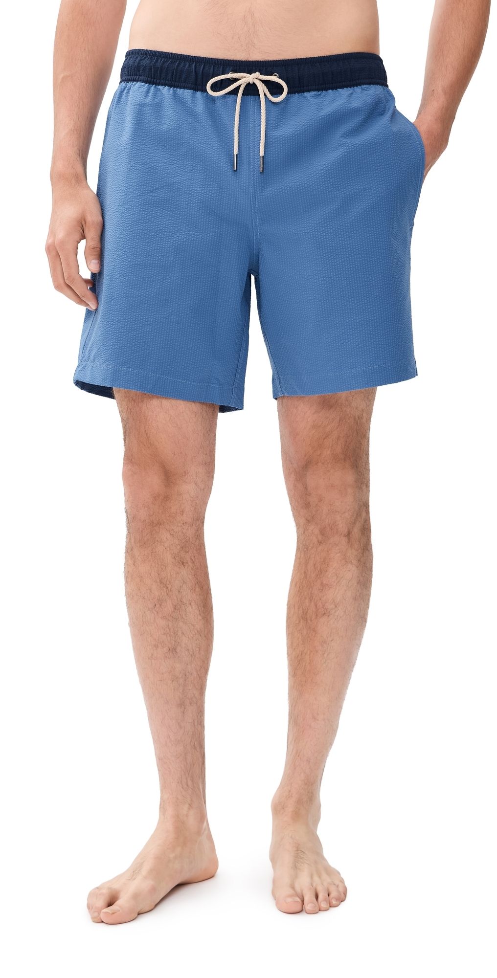 Fair Harbor Bayberry Swim Trunks 7 Seersucker Ocean Blue L