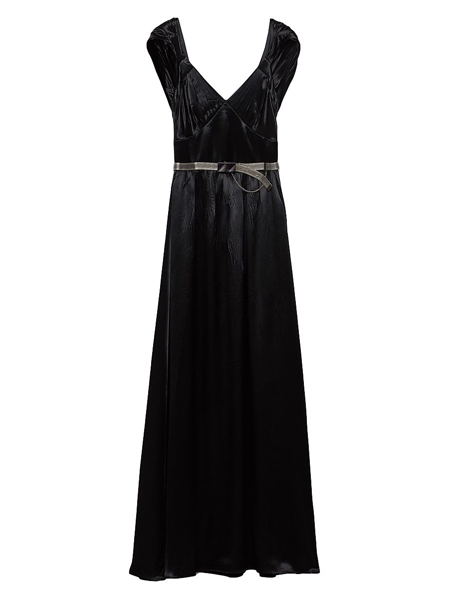 Women's Long Satin Dress - Black - Size 6