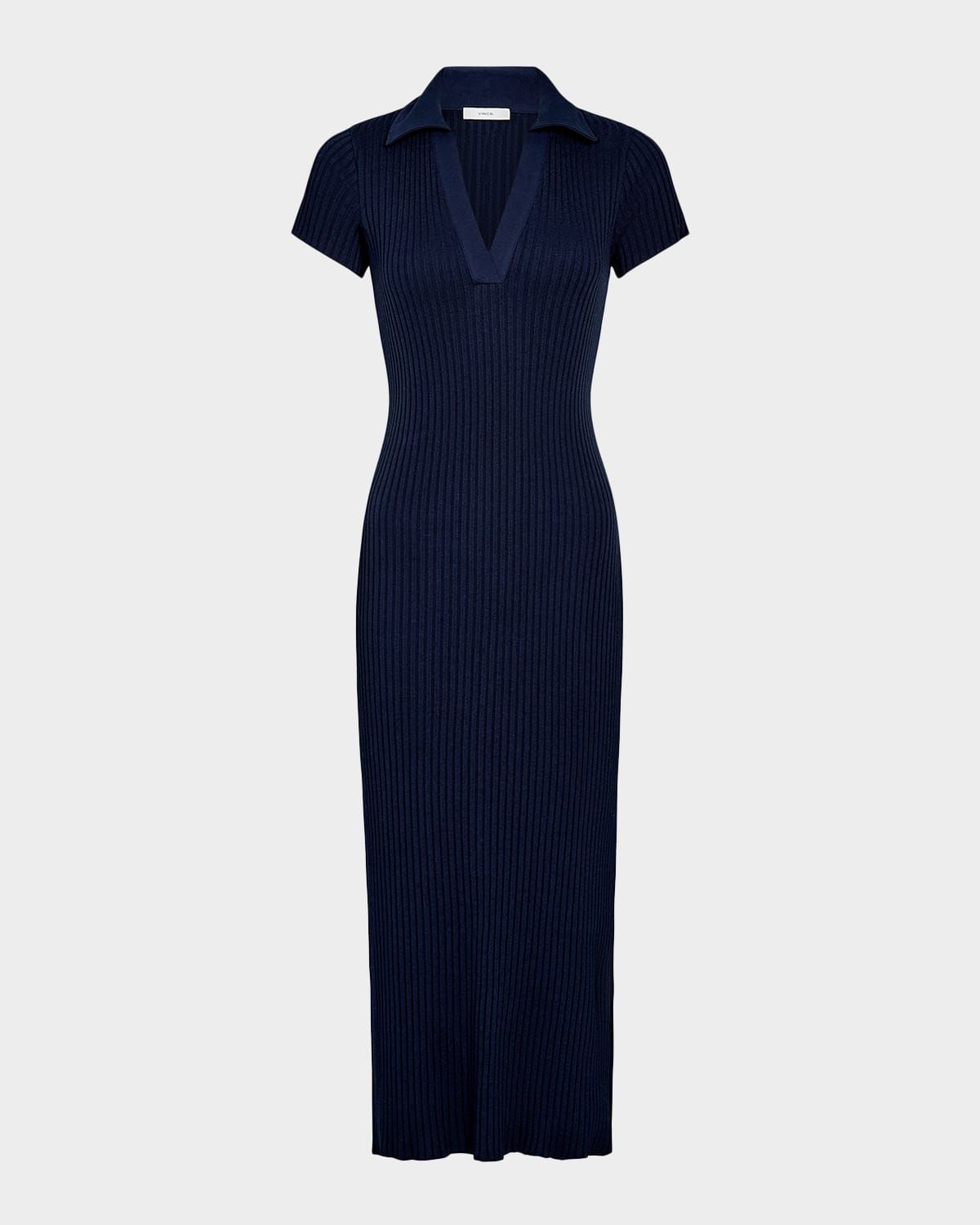 Ribbed Short-Sleeve Polo Dress