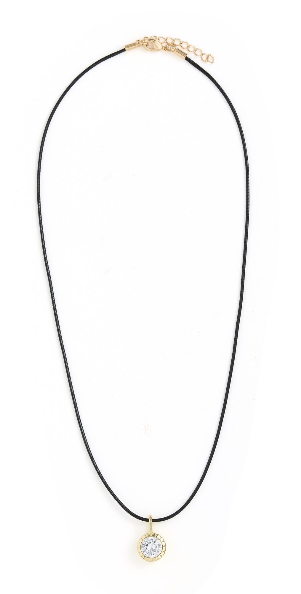 Alexa Leigh Round Bezel Leather Necklace Yellow Gold One Size