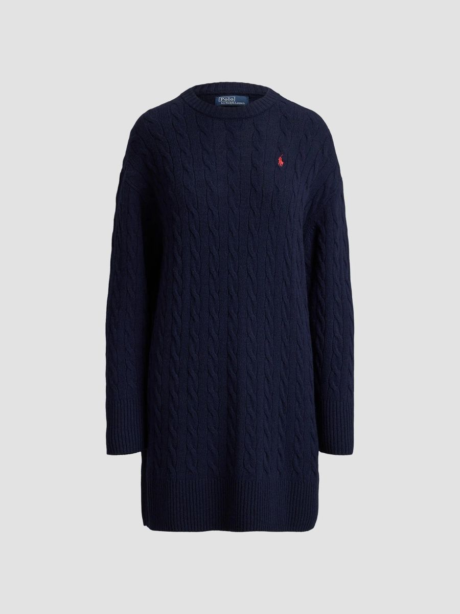 Polo Ralph Lauren Women's Cable-Knit Wool-Cashmere Sweater Dress - Hunter Navy - Size XS