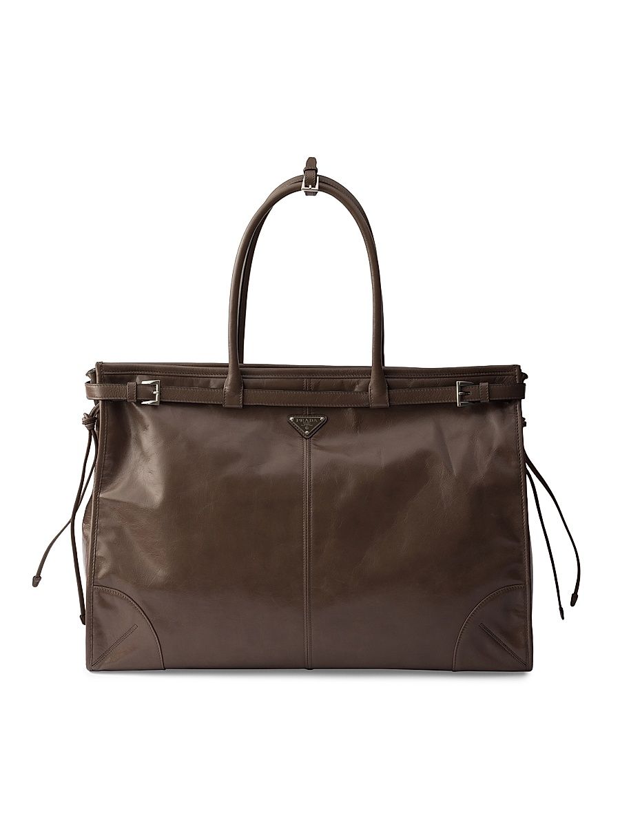 Men's Leather Tote Bag - Grey