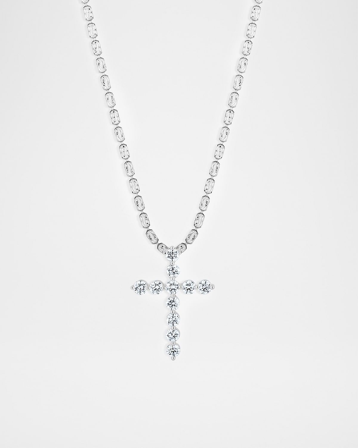18K White Gold Single Prong Diamond Cross Necklace