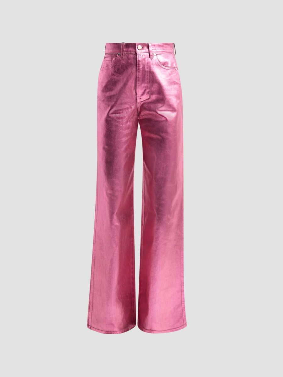 Veronica Beard Women's Taylor Metallic Mid-Rise Wide-Leg Jeans - Metallic Garnet Rose - Size 32