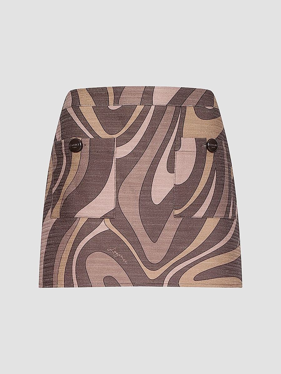 Women's Cyra Printed Cotton High-Rise A-Line Mini Skirt - Sepia Brown Abstract Swirl - Size 8