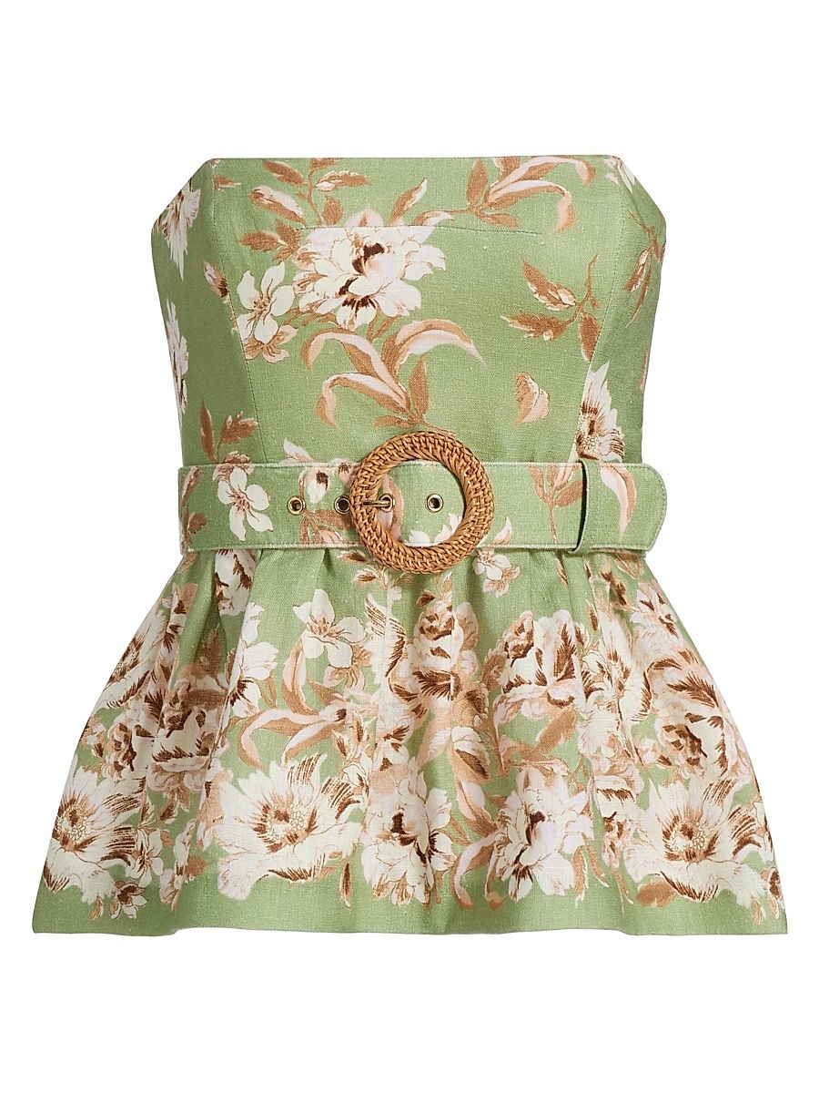 Women's Tilda Floral Belted Strapless Top - Farfella Sage - Size 12