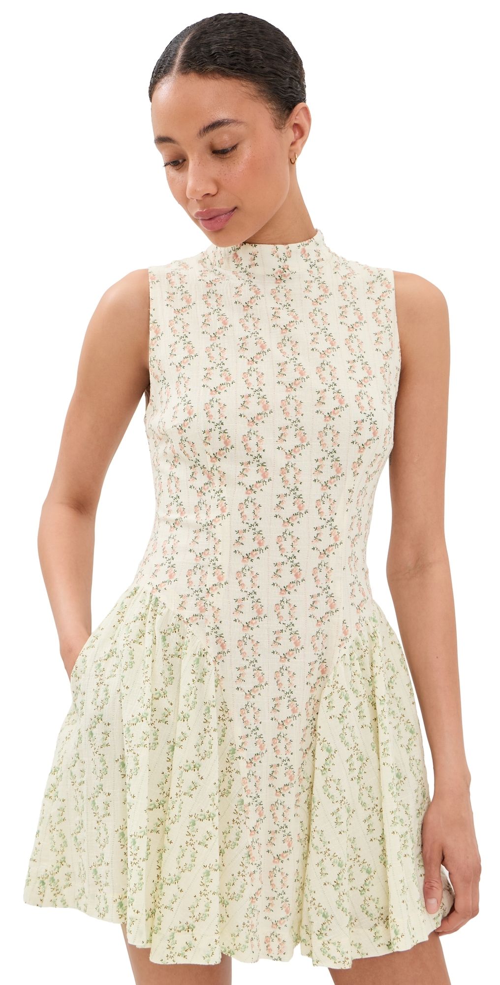 Another Girl Cottage Core Hip Gather Mini Dress Pink Floral XS
