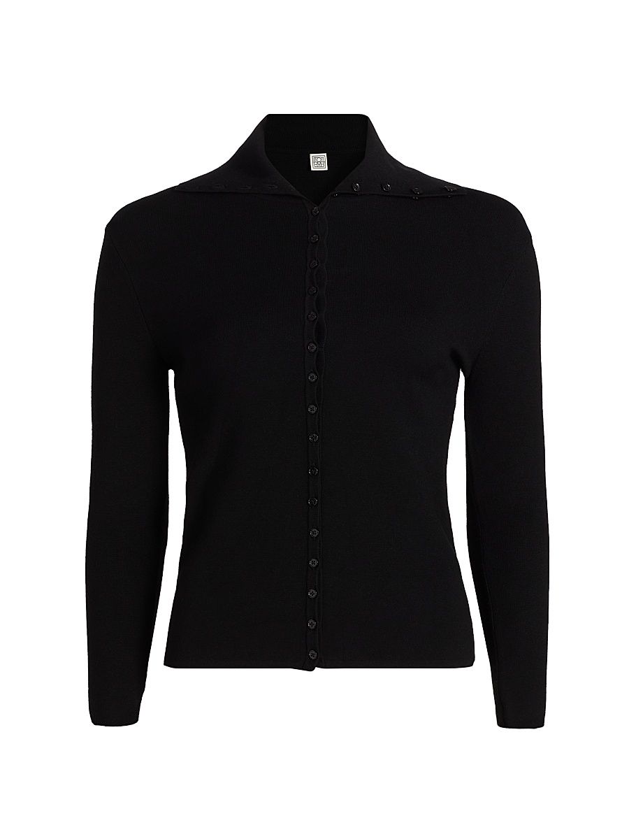 Women's Fitted Polo Cardigan - Black - Size XL