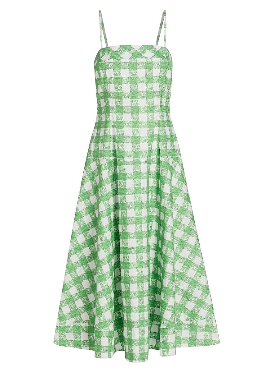Women's Drop Me A Note Plaid Cotton Midi-Dress - Grass Green - Size 14
