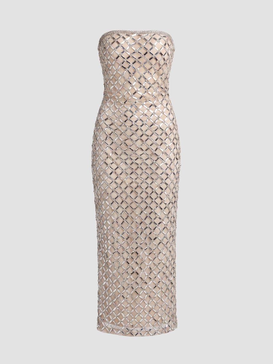 Mac Duggal Women's Sequin Lattice Strapless Gown - Beige Silver - Size 14